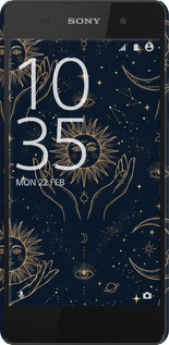 3D пластиковый матовый чехол Celestial Harmony: Sun & Moon Gold Mystic Pattern для Sony Xperia E5 F3311 - 6778m-458 изображение 
