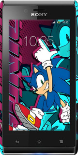 3D пластиковый глянцевый чехол Соник для Sony Xperia J ST26i - 6284c-779 изображение 