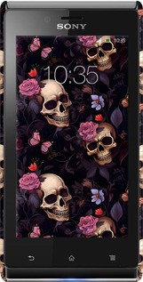 3D пластиковый глянцевый чехол Черепа и розы для Sony Xperia J ST26i - 6316c-779 изображение 