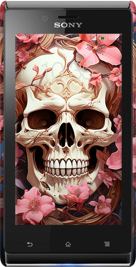 3D пластиковый глянцевый чехол Череп в розовых цветах для Sony Xperia J ST26i - 5965c-779 изображение 