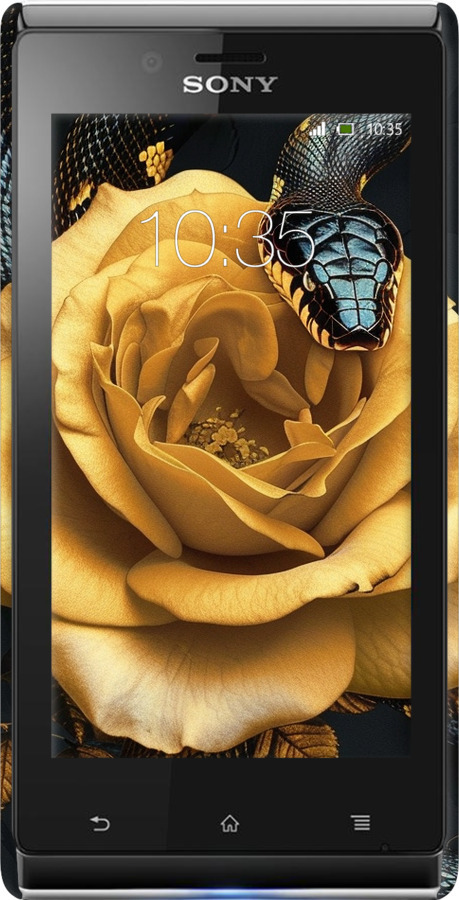 3D пластиковый глянцевый чехол Black snake and golden rose для Sony Xperia J ST26i - 6068c-779 изображение 