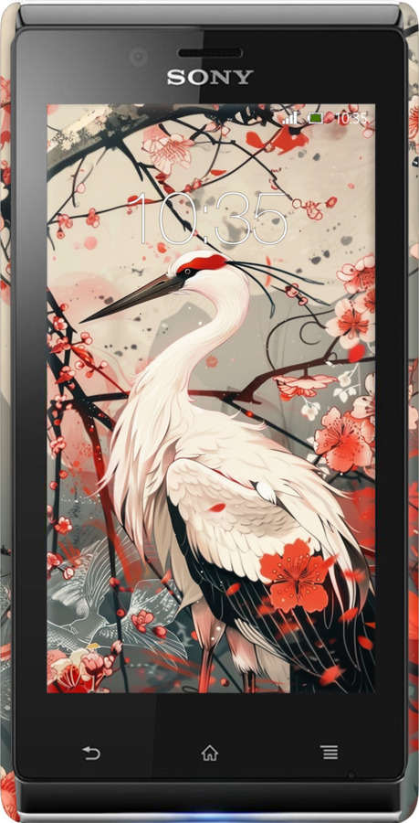 3D пластиковый глянцевый чехол Аист в цвету сакуры для Sony Xperia J ST26i - 6109c-779 изображение 