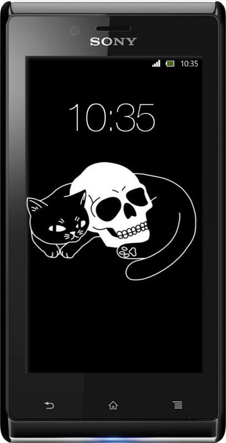 3D пластиковый глянцевый чехол С изображением кота и черепа для Sony Xperia J ST26i - 6491c-779 изображение 