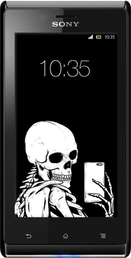 3D пластиковий глянцевий чехол Скелет робить Selfie для Sony Xperia J ST26i - 6535c-779 изображение 