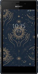 3D пластиковый глянцевый чехол Celestial Harmony: Sun & Moon Gold Mystic Pattern для Sony Xperia M2 dual D2302 - 6778c-61 изображение 