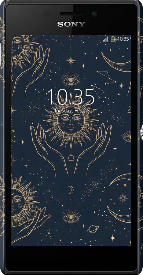 3D пластиковый глянцевый чехол Celestial Harmony: Sun & Moon Gold Mystic Pattern для Sony Xperia M2 dual D2302 - 6778c-61 изображение 
