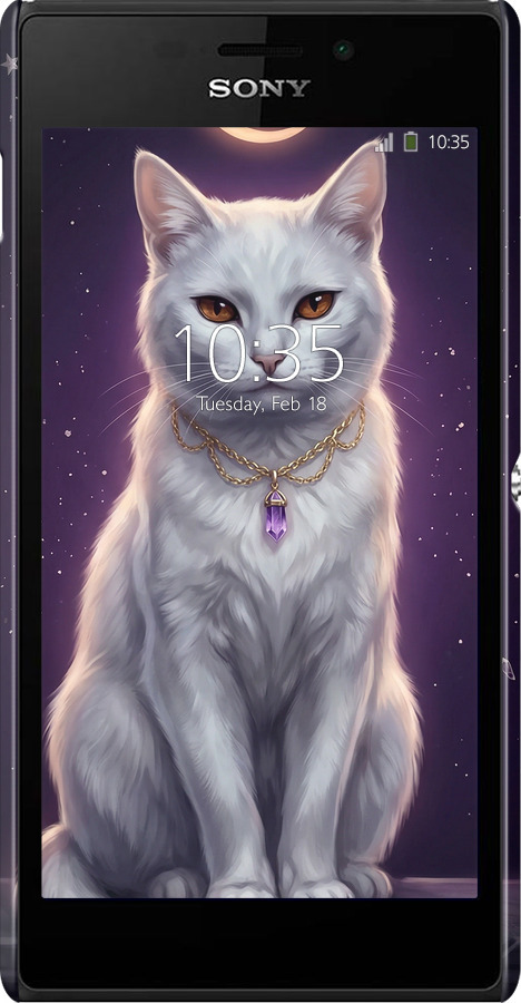 3D пластиковий матовий чехол Mystic White Cat Gothic Dark Purple Gold для Sony Xperia M2 dual D2302 - 6805m-61 изображение 