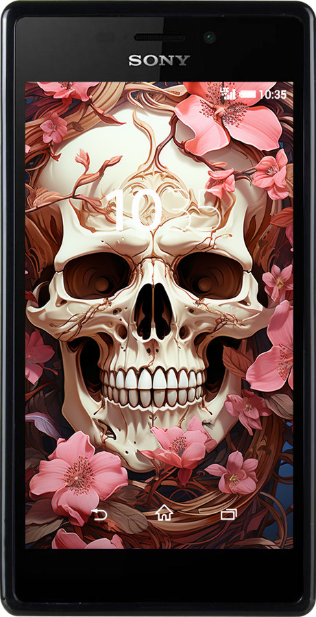 Силиконовый чехол Череп в розовых цветах для Sony Xperia M2 D2305 - 5965u-60 изображение 