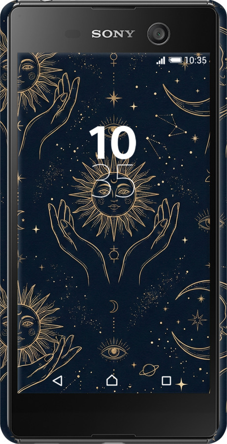 3D пластиковый матовый чехол Celestial Harmony: Sun & Moon Gold Mystic Pattern для Sony Xperia M5 E5633 - 6778m-217 изображение 