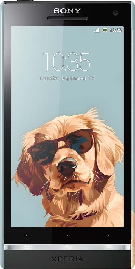 3D пластиковый глянцевый чехол Пес в очках для Sony Xperia S LT26i - 6381c-86 изображение 