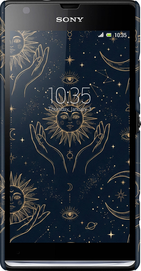 3D пластиковый глянцевый чехол Celestial Harmony: Sun & Moon Gold Mystic Pattern для Sony Xperia SP M35H - 6778c-280 изображение 