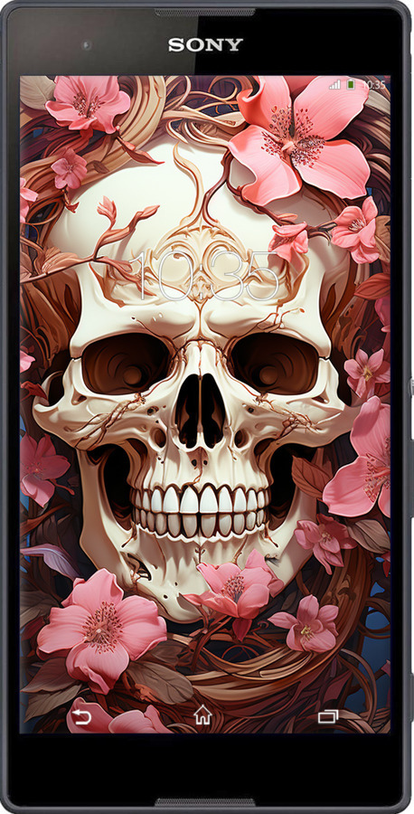 Силиконовый чехол Череп в розовых цветах для Sony Xperia T2 Ultra Dual D5322 - 5965u-92 изображение 