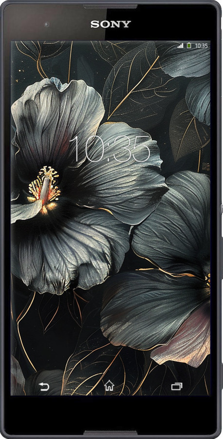 Силиконовый чехол Черные цветы для Sony Xperia T2 Ultra Dual D5322 - 6031u-92 изображение 
