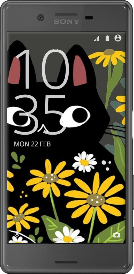 2D пластиковый чехол Черный кот с цветами для Sony Xperia X F5122 - 6448t-446 изображение 