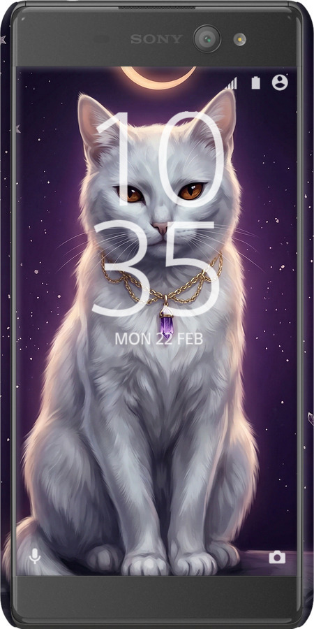 3D пластиковый глянцевый чехол Mystic White Cat Gothic Dark Purple Gold для Sony Xperia XA Ultra Dual F3212 - 6805c-391 изображение 