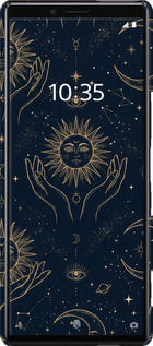 3D пластиковый матовый чехол Celestial Harmony: Sun & Moon Gold Mystic Pattern для Sony Xperia XZ4 - 6778m-1623 изображение 