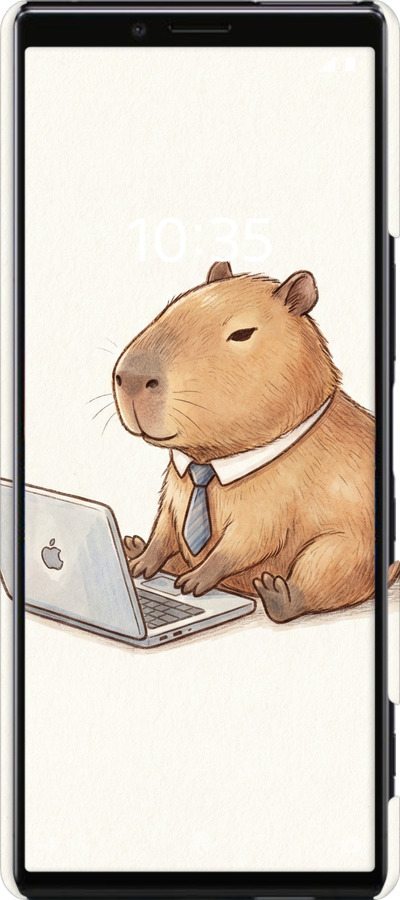 3D пластиковый матовый чехол Funny Capybara CEO Working для Sony Xperia 1 J9110 - 6777m-1760 изображение 