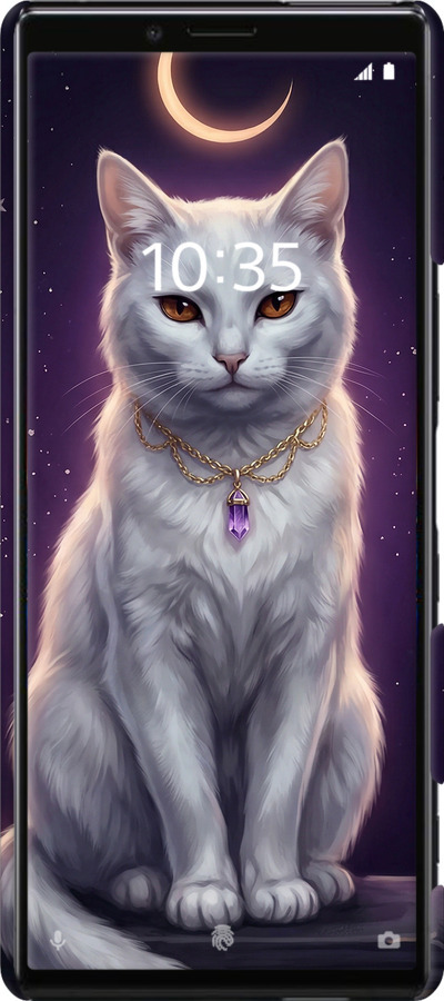 3D пластиковий матовий чехол Mystic White Cat Gothic Dark Purple Gold для Sony Xperia XZ4 - 6805m-1623 изображение 