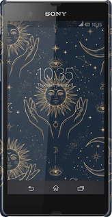 3D пластиковый матовый чехол Celestial Harmony: Sun & Moon Gold Mystic Pattern для Sony Xperia Z C6602 - 6778m-40 изображение 