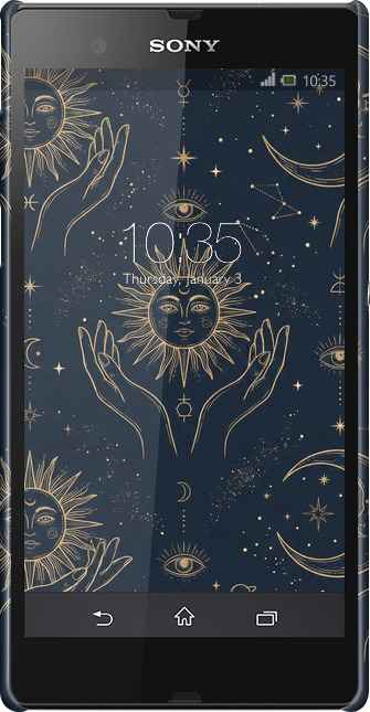 3D пластиковый матовый чехол Celestial Harmony: Sun & Moon Gold Mystic Pattern для Sony Xperia Z C6602 - 6778m-40 изображение 
