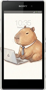 3D пластиковый матовый чехол Funny Capybara CEO Working для Sony Xperia Z1 C6902 - 6777m-38 изображение 