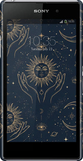 3D пластиковый глянцевый чехол Celestial Harmony: Sun & Moon Gold Mystic Pattern для Sony Xperia Z1 C6902 - 6778c-38 изображение 