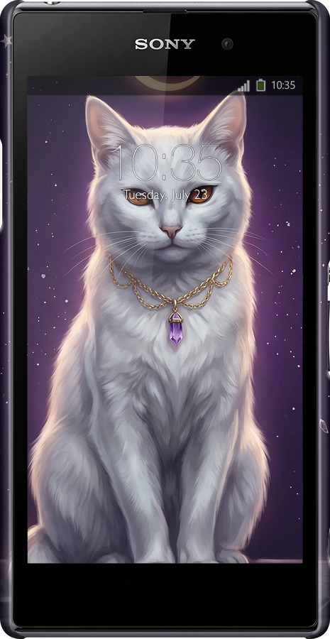 3D пластиковый матовый чехол Mystic White Cat Gothic Dark Purple Gold для Sony Xperia Z1 C6902 - 6805m-38 изображение 