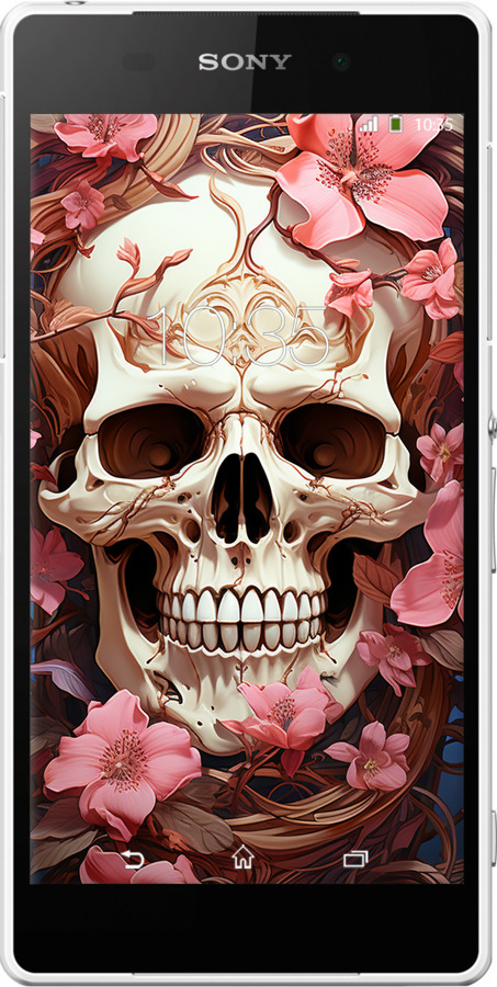 Силіконовий чехол Череп у рожевих квітах для Sony Xperia Z2 D6502/D6503 - 5965u-43 изображение 