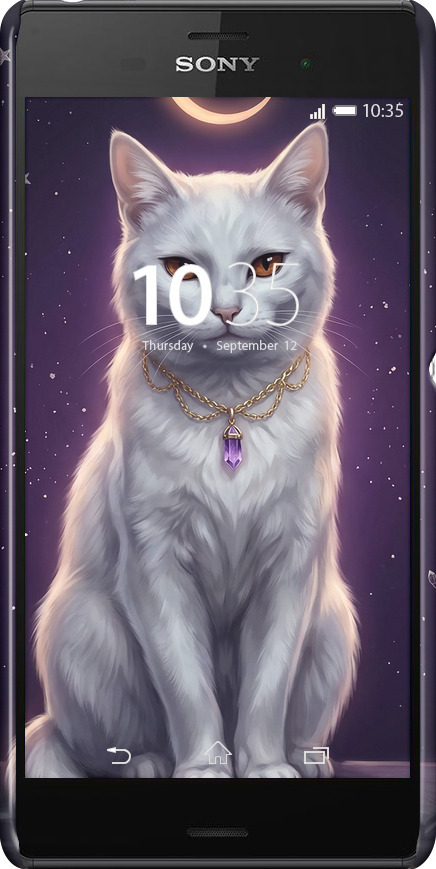3D пластиковый глянцевый чехол Mystic White Cat Gothic Dark Purple Gold для Sony Xperia Z3 D6603 - 6805c-58 изображение 