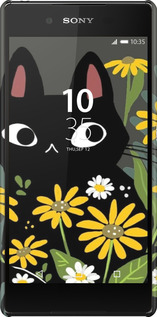 3D пластиковий матовий чехол Чорний кіт з квітами для Sony Xperia Z3+ Dual E6533 - 6448m-165 изображение 