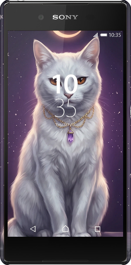 3D пластиковый глянцевый чехол Mystic White Cat Gothic Dark Purple Gold для Sony Xperia Z3+ Dual E6533 - 6805c-165 изображение 