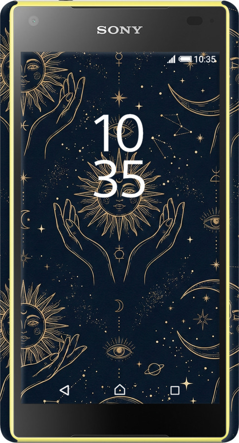 3D пластиковый матовый чехол Celestial Harmony: Sun & Moon Gold Mystic Pattern для Sony Xperia Z5 Compact E5823 - 6778m-322 изображение 