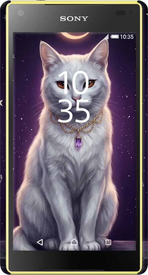 3D пластиковый глянцевый чехол Mystic White Cat Gothic Dark Purple Gold для Sony Xperia Z5 Compact E5823 - 6805c-322 изображение 