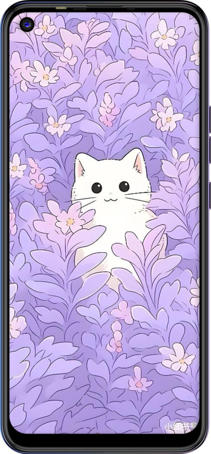 Силиконовый чехол Котик в цветах для Tecno Camon 15 - 6390u-2405 изображение 