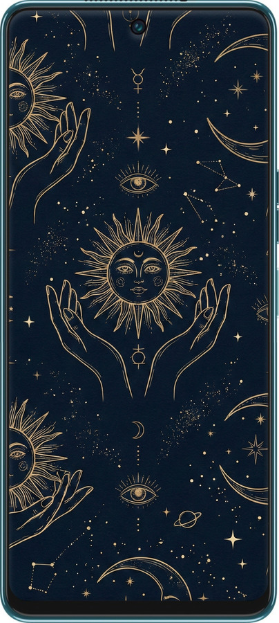 Силиконовый чехол Celestial Harmony: Sun & Moon Gold Mystic Pattern для Tecno Camon 19 Pro (CI8n) - 6778u-2766 изображение 