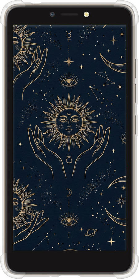 Силіконовий протиударний с посиленими кутами чехол Celestial Harmony: Sun & Moon Gold Mystic Pattern для Tecno Pop 2F B1F - 6778sp-2391 изображение 