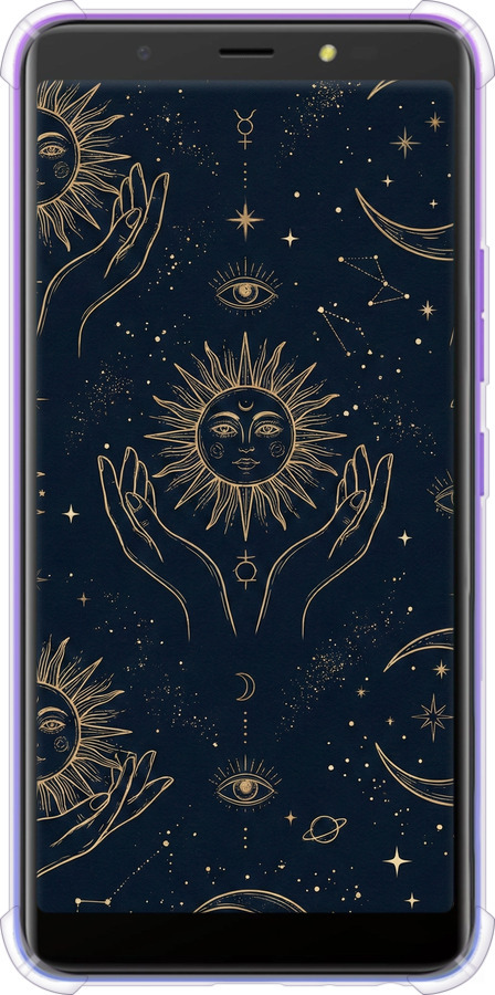 Силикон с усиленными углами чехол Celestial Harmony: Sun & Moon Gold Mystic Pattern для Tecno Pop 4 BC2c - 6778sp-2427 изображение 