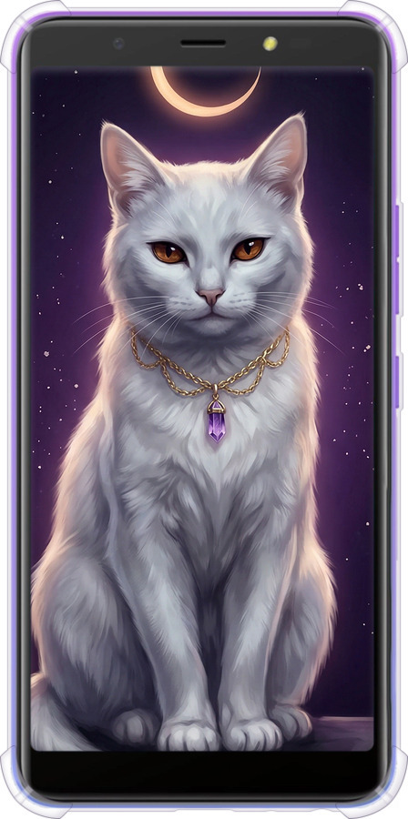 Силикон с усиленными углами чехол Mystic White Cat Gothic Dark Purple Gold для Tecno Pop 4 BC2c - 6805sp-2427 изображение 