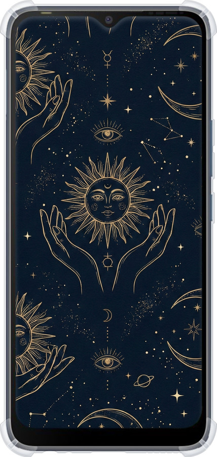 Силіконовий протиударний с посиленими кутами чехол Celestial Harmony: Sun & Moon Gold Mystic Pattern для Tecno POP 5 LTE BD4 - 6778sp-2639 изображение 
