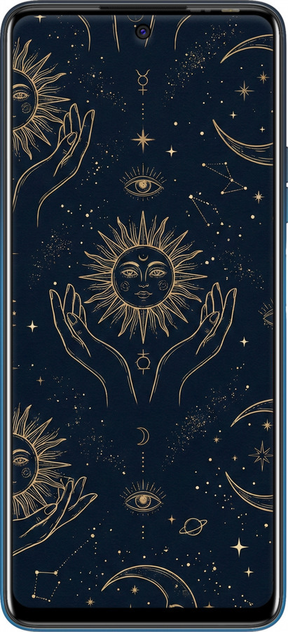 Силиконовый чехол Celestial Harmony: Sun & Moon Gold Mystic Pattern для Tecno Pova 2 - 6778u-2649 изображение 