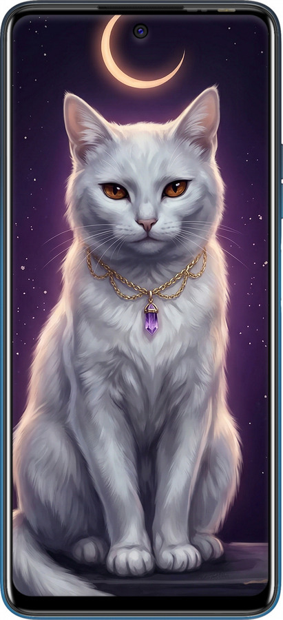 Силиконовый чехол Mystic White Cat Gothic Dark Purple Gold для Tecno Pova 2 - 6805u-2649 изображение 