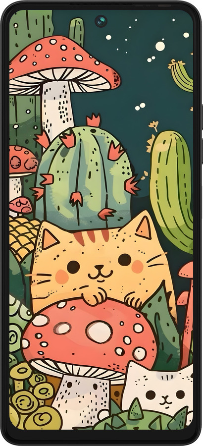 Силиконовый чехол Коты грибы для Tecno Pova 5 - 6321u-3139 изображение 
