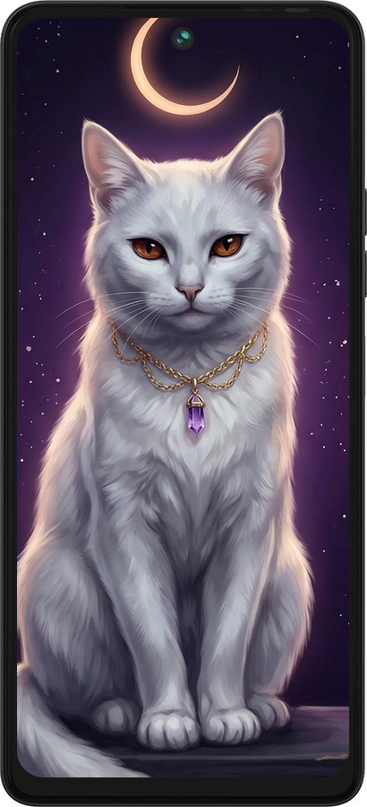 Силіконовий чехол Mystic White Cat Gothic Dark Purple Gold для Tecno Pova 5 - 6805u-3139 изображение 