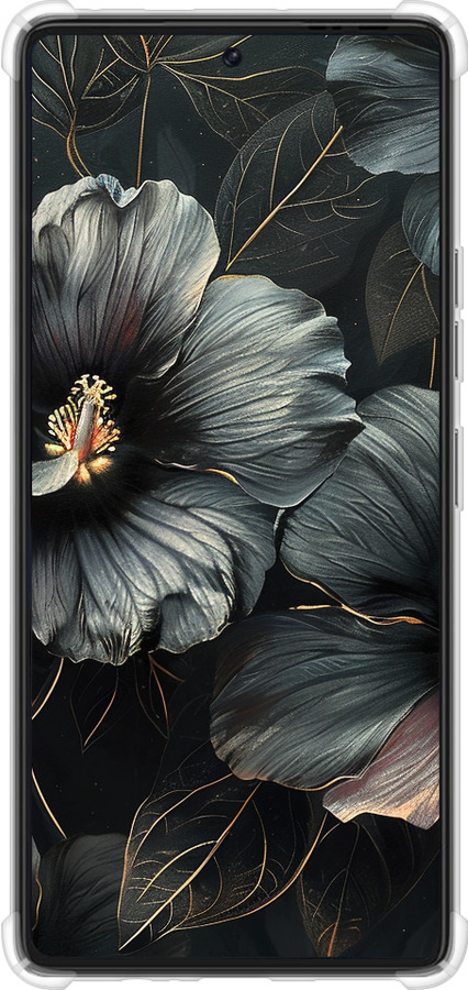 Силикон с усиленными углами чехол Черные цветы для Tecno Pova 6 Pro - 6031sp-3689 изображение 