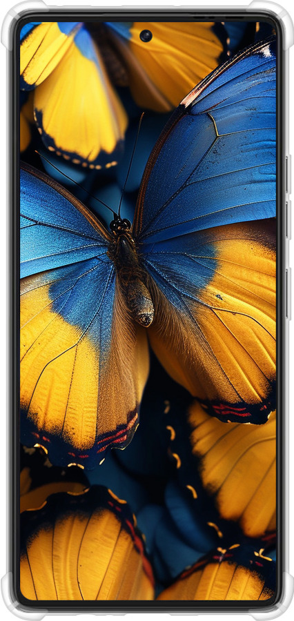 Силикон с усиленными углами чехол Желто-голубые бабочки для Tecno Pova 6 Pro - 6046sp-3689 изображение 