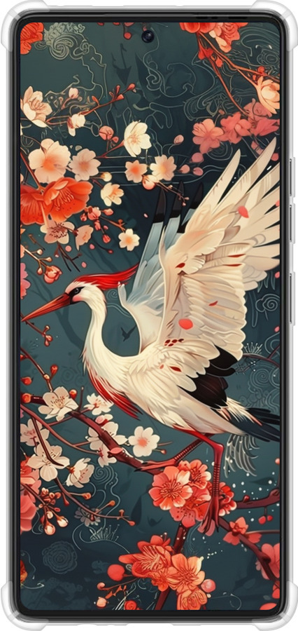 Силикон с усиленными углами чехол Сакура и аист для Tecno Pova 6 Pro - 6108sp-3689 изображение 