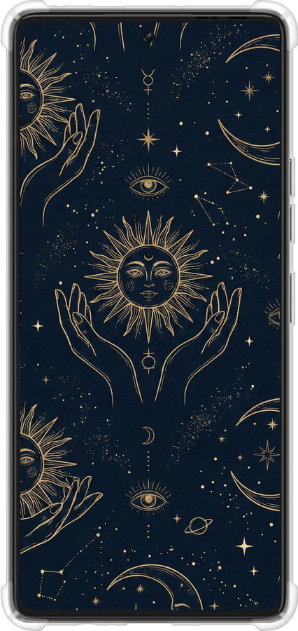 Силикон с усиленными углами чехол Celestial Harmony: Sun & Moon Gold Mystic Pattern для Tecno Pova 6 Pro - 6778sp-3689 изображение 