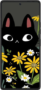 Силиконовый чехол Черный кот с цветами для Tecno Pova 6 Pro - 6448u-3689 изображение 
