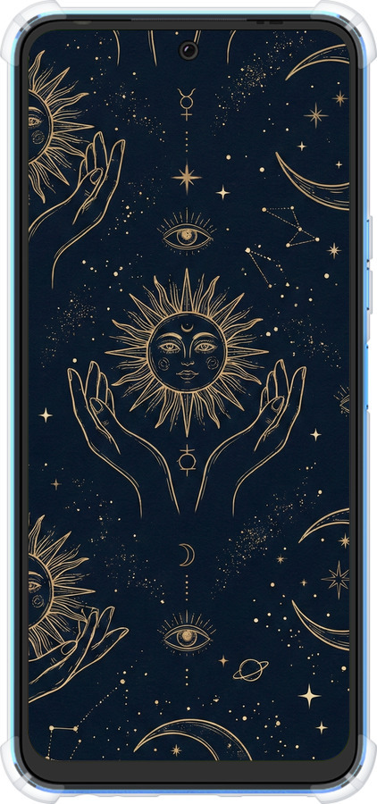 Силикон с усиленными углами чехол Celestial Harmony: Sun & Moon Gold Mystic Pattern для Tecno Pova Neo 2 LG6n - 6778sp-2968 изображение 