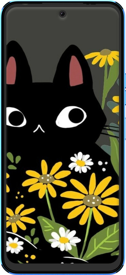 Силиконовый чехол Черный кот с цветами для Tecno Pova Neo 2 LG6n - 6448u-2968 изображение 